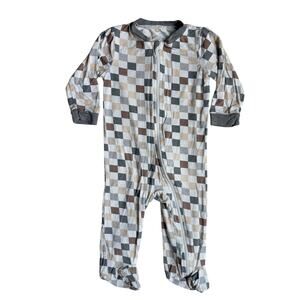 Milkberry Checkered Footie Pajamas (Beige / Cream) - 6-9 Months
